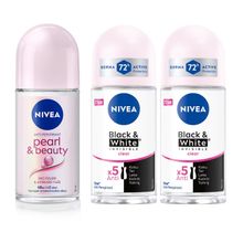 Nivea Pearl Beauty 50 ml ve Black White Invisible Clear 50 ml Kadın Roll On Deodorant