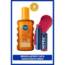 NIVEA SUN SPF6 Bronzlaştırıcı Güneş Yağı 200ml, Kırmızı Dudak Bakım Kremi Seti