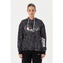 No Fear 72523 Siyah Oversize Kapüşonlu Kadın Sweatshirt