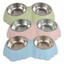 Nunbell 23 cm Kedi Köpek İçin İkili Oval Melamin Çelik Mama Kabı