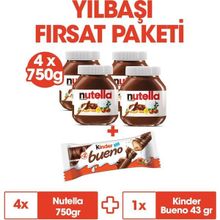 Nutella Yılbaşı Fırsat Paketi ile 4 Adet Nutella 750 gr + 1 Kinder Bueno 43 gr
