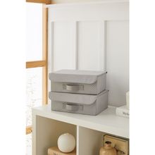 Ocean Home Textile 30x23x11 cm 2'li Gri Balıksırtı Kapaklı Kutu Set