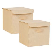Ocean Home Textile 30x30x30 cm 2'li Bej Balıksırtı Kapaklı Kutu Set