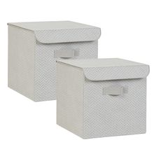 Ocean Home Textile 30x30x30 cm 2'li Gri Balıksırtı Kapaklı Kutu Set