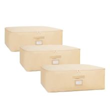 Ocean Home Textile 62x46x22 cm 3'lü Büyük Boy Bej Balıksırtı Baza Altı Hurç Set
