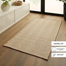Ocean Home Textile 80x150 cm Ekru Renk Karo Desenli Jüt Halı Kilim