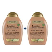 OGX Brazilian Keratin Smooth 385 ML Düzleştirici Şampuan + Brazilian Keratin Smooth 385 ML Saç Bakım Kremi