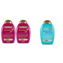 OGX Keratin Oil Kırılma Karşıtı Sülfatsız 2x385 ml Şampuan + OGX 385 ml Argan Oil Morocco Sülfatsız Saç Kremi