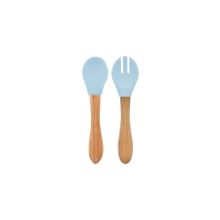 Oioi Mineral Blue Aqua Green Bambu Saplı Silikon Mama Kaşığı ve Çatal