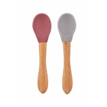 Oioi Velvet Rose-Powder Grey Bambu Saplı Silikon 2'li Mama Kaşığı
