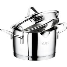 Oms 2039 18x10 cm Silindir Ağızdan Dökme Süzgülü Derin Çelik Tencere