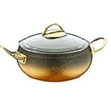 Oms OMS-3141 30x13 cm Gold Granit Cam Kapaklı Derin Tencere