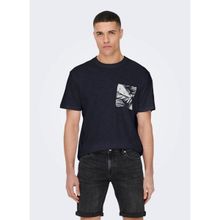 Only & Sons 22025286_ONSPERRY LIFE REG LEAF SS O Yaka Düz Lacivert Erkek T-shirt