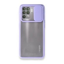 Oppo Reno 5 Lite Palm Buzlu Kamera Sürgülü Silikon Lila Kılıf