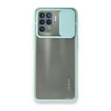 Oppo Reno 5 Lite Palm Buzlu Kamera Sürgülü Silikon Turkuaz Kılıf