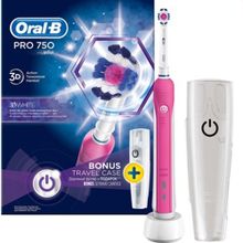 Oral-B Pro 750 3D White Pembe Şarj Edilebilir Diş Fırçası + Seyahat Kabı
