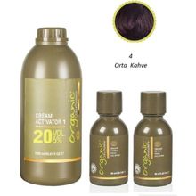 Organic Colour Systems Orta Kahve Saç Boyası 60 ml No 4 x 2 Adet + Aktivatör 20 Vol 1000 ml
