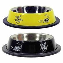 Oripet 12 cm 1 Adet Ankur 8 Oz Kedi ve Balık Desenli Çelik Mama Kabı