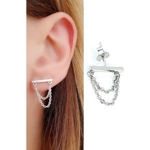 Oseshop İtalyan 925 Ayar Gümüş Zincir Detaylı Tasarım Tek Küpe