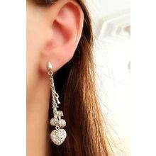 Oseshop İtalyan Tasarımı Pırlanta Işıltısında Zirkon Taşlı 925 Ayar Gümüş Kalp Kiraz Figürlü Tasarım Küpe