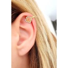 Oseshop Kedi Gözü Taşlı 925 Ayar Gümüş Üzerine Altın Kaplama İtalyan Sıkıştırmalı Earcuff Kıkırdak Küpesi