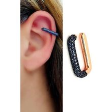 Oseshop Mavi Zirkon Taş Detaylı İtalyan 925 Ayar Gümüş Rose Sıkıştırmalı Kıkırdak Küpesi