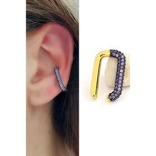Oseshop Mor Nano Ametist Taşlı İtalyan Tasarımı 925 Ayar Gümüş Üzerine Altın Kaplama Sıkıştırmalı Kıkırdak Küpesi