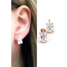 Oseshop Pırlanta parlaklığında Swarovski Taşlı 925 Ayar Gümüş Üzerine Rose Altın Kaplama Baget Küpe
