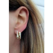 Oseshop Pırlanta Parlaklığında Zirkon Taşlı 925 Ayar Gümüş Üzerine Altın Kaplama İtalyan Lüks Küpe