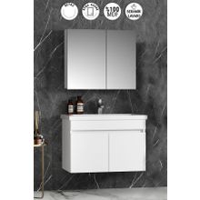 Özceden Çiğdem 80 cm Beyaz Mdf Seramik Lavabolu Asma Banyo Dolabı Takımı
