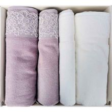 Özdilek Begonvil Krem Mürdüm Banyo Havlu Takım 4 Parça Best Hamam Seti