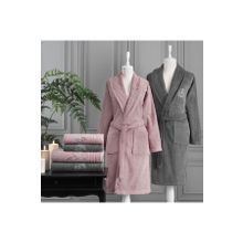 Özdilek Soft Leaf Antrasit Pembe Aile Bornoz Seti