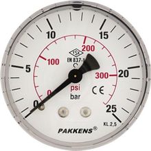 Pakkens 0-10 Bar 63 mm Arkadan Bağlantılı Kuru G 1/4 inç Manometre