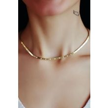 Papatya Silver 925 Ayar Gold Kaplama Desenli İtalyan Ezme Zincir Kadın Gümüş Kolye