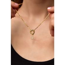 Papatya Silver 925 Ayar Gold Kaplama Figaro Zincir Gemici Kilitli Harf Kadın Gümüş Kolye