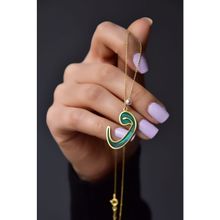 Papatya Silver 925 Ayar Gold Kaplama İncili Parlayan Rüya Serisi Tasarım Ebruli Cam Boyalı Vav Kadın Gümüş Kolye