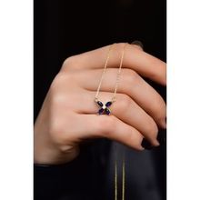 Papatya Silver 925 Ayar Gold Kaplama Lacivert Zirkon Taşlı Plumeria Kadın Gümüş Kolye