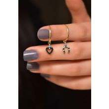 Papatya Silver 925 Ayar Gold Kaplama Mineli Gözlü Nal ve Kalp Halka Gümüş Küpe