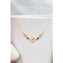 Papatya Silver 925 Ayar Gold Kaplama Mineli Papatya Uğur Böceği Kadın Gümüş Kolye