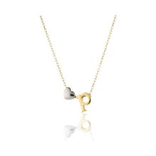 Papatya Silver 925 Ayar Gold Kaplama Mini Üç Boyutlu P Harfi Kalp Kadın Gümüş Kolye