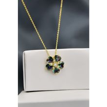 Papatya Silver 925 Ayar Gold Kaplama Mistik Taşlı Mine Çiçeği Kadın Gümüş Kolye