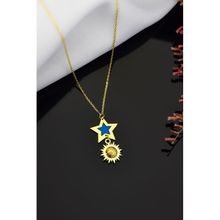 Papatya Silver 925 Ayar Gold Kaplama Parlayan Rüya Serisi Ebruli Cam Boyalı Yıldız Güneş Kadın Gümüş Kolye