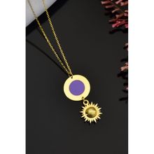 Papatya Silver 925 Ayar Gold Kaplama Parlayan Rüya Serisi Ebruli Cam Boyalı Yuvarlak Güneş Kadın Gümüş Kolye