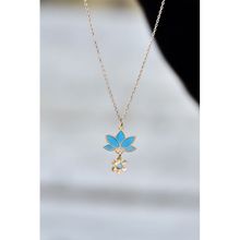 Papatya Silver 925 Ayar Gold Kaplama Parlayan Rüya Serisi Tasarım Ebruli Cam Boyalı Lotus Kadın Gümüş Kolye