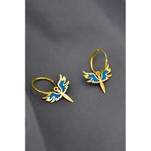 Papatya Silver 925 Ayar Gold Kaplama Parlayan Rüya Serisi Tasarım Ebruli Mavi Cam Boya Mikail Meleği Gümüş Kadın Küpe