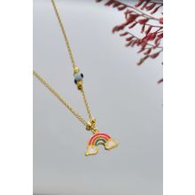 Papatya Silver 925 Ayar Gold Kaplama Parlayan Rüya Serisi Tasarım Gözlü Mineli Gökkuşağı Kadın Gümüş Kolye