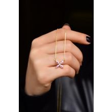 Papatya Silver 925 Ayar Gold Kaplama Pembe Zirkon Taşlı Plumeria Kadın Gümüş Kolye