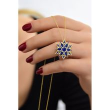 Papatya Silver 925 Ayar Gold Kaplama Safir Kamelya Çiçeği Kadın Gümüş Kolye