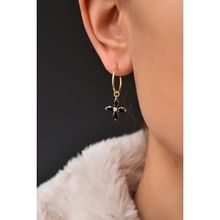Papatya Silver 925 Ayar Gold Kaplama Siyah Zirkon Taşlı Plumeria Halka Kadın Gümüş Küpe