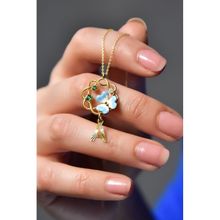 Papatya Silver 925 Ayar Gold Kaplama Tasarım Harf Sallantılı Mineli Frezya Çiçeği Kadın Gümüş Kolye
